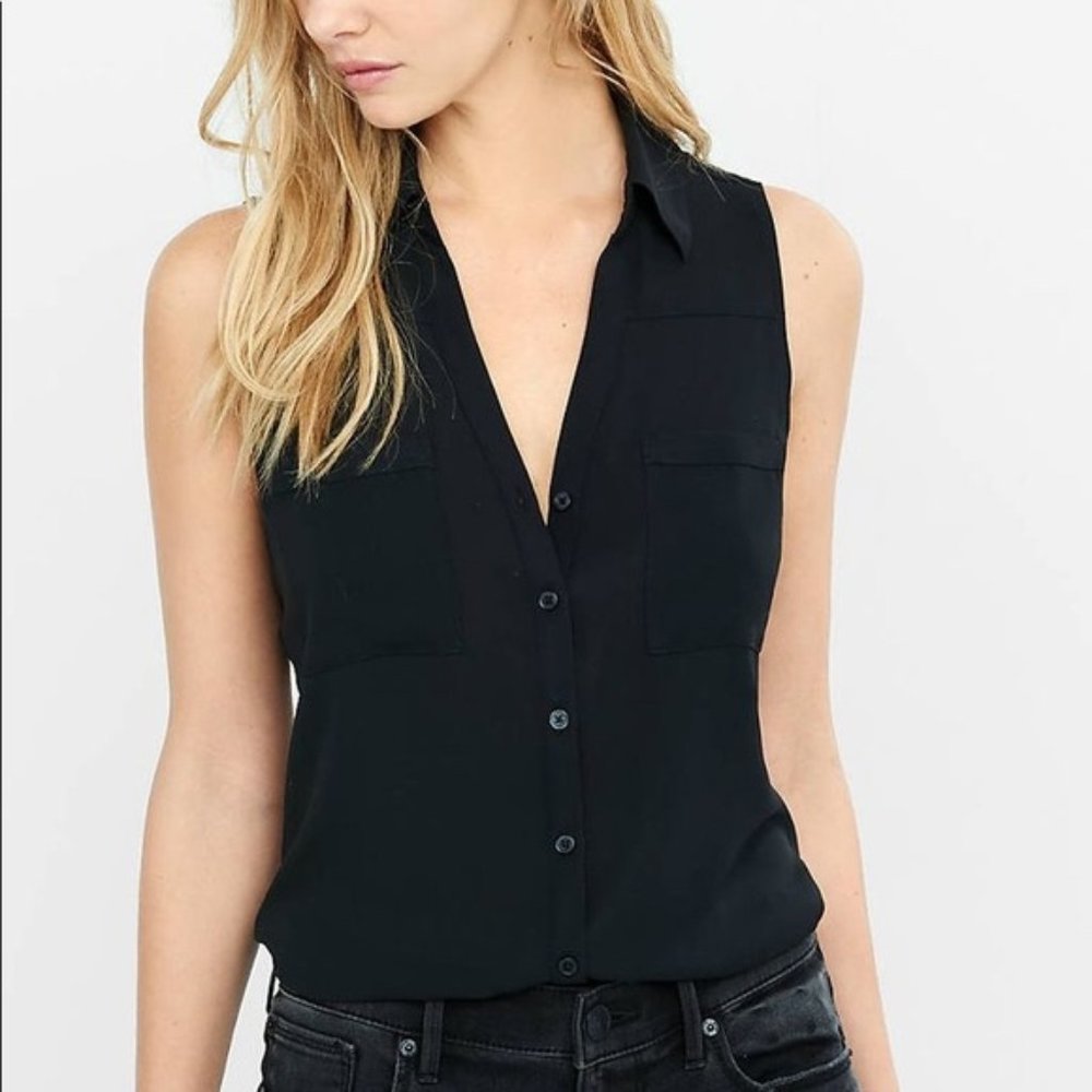 Express Sleeveless Button-up Black Top